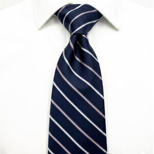 Paco Rabanne Silk Tie Paris Designer Navy Blue Red White Diagonal Striped Luxury